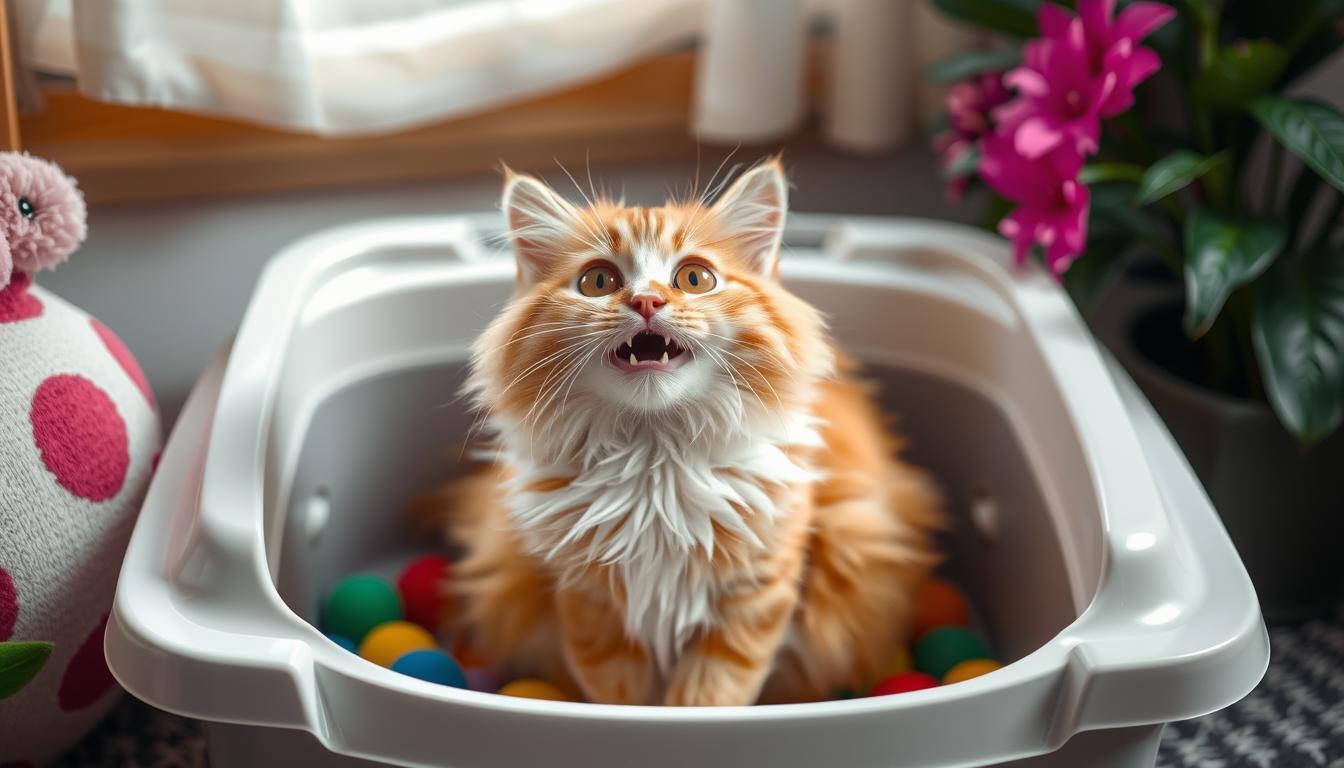 cat meows after using litter box